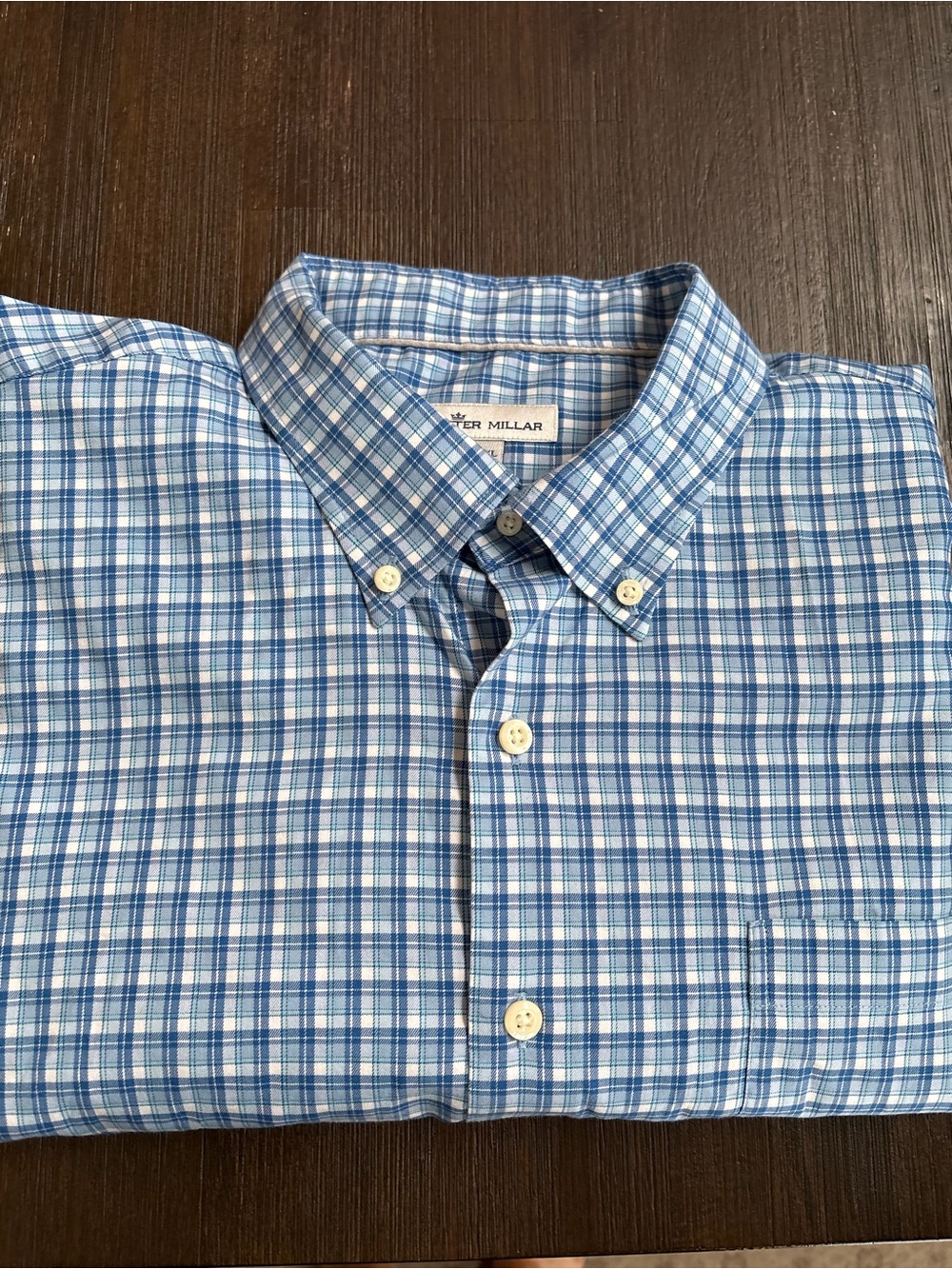 Peter Millar Blue and White Plaid Button-Down Shirt